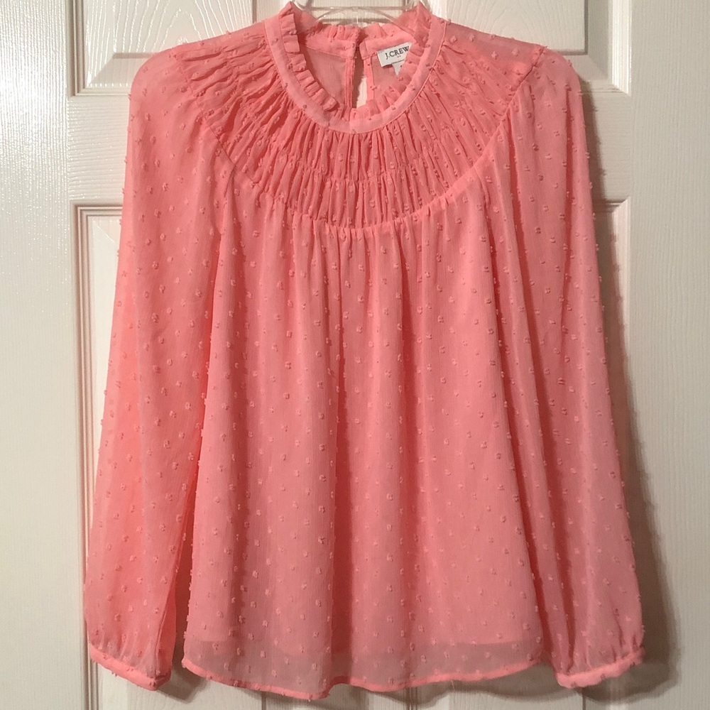 J. Crew Pink Textured Blouse Size Small Long Sleeves Fully Lined